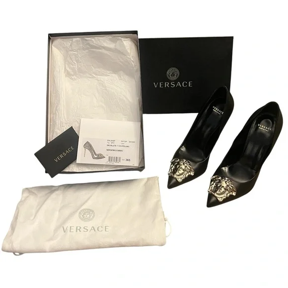 Versace Black Sandals with Gold Lion Detail Versace | Shoes | Versace Black Sandals With Gold Lion  main image 2